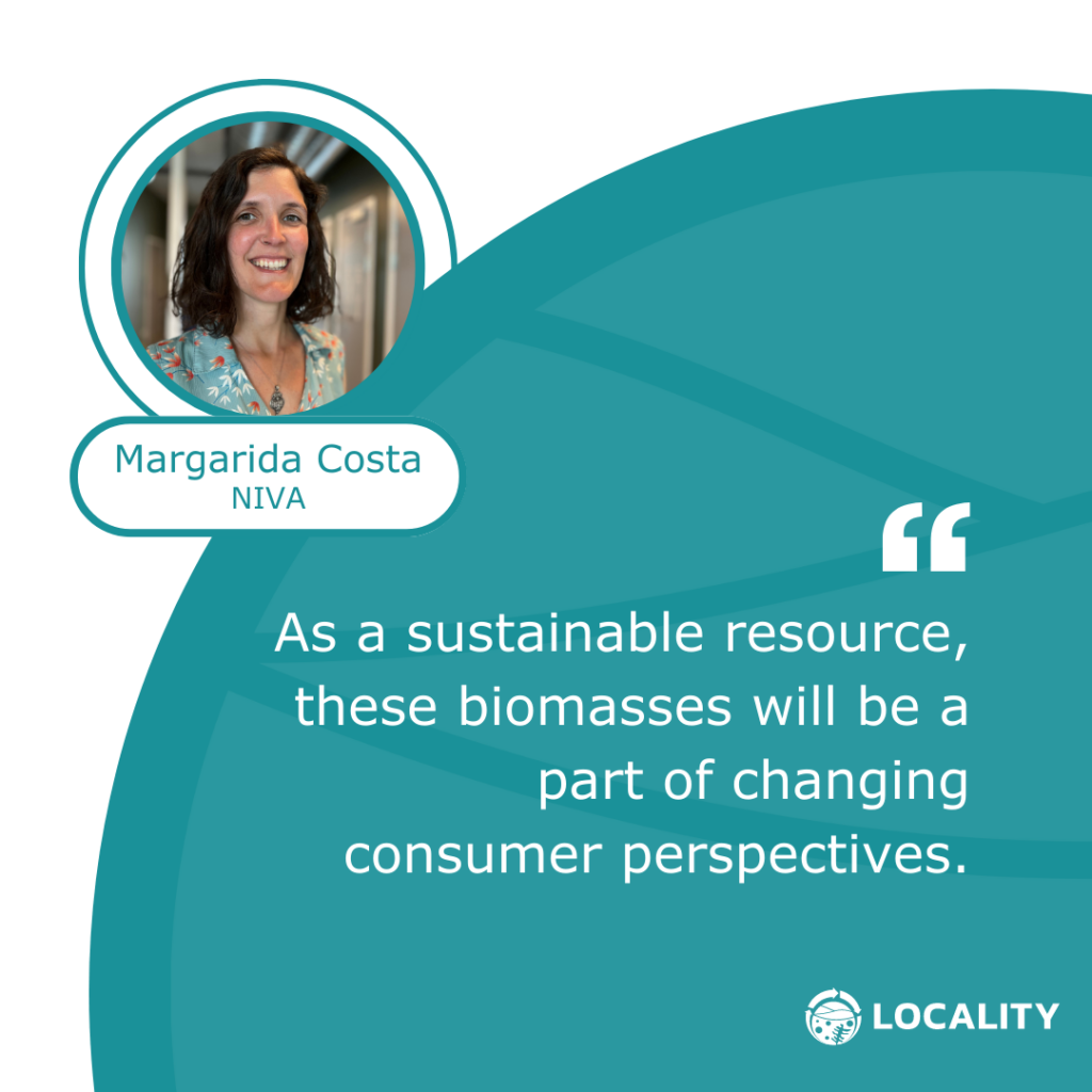 Picture of Margarida Costa from NIVA with a quote of hers: "As a sustainable resource, theses biomasses will be a part of changing consumer perspectives."
